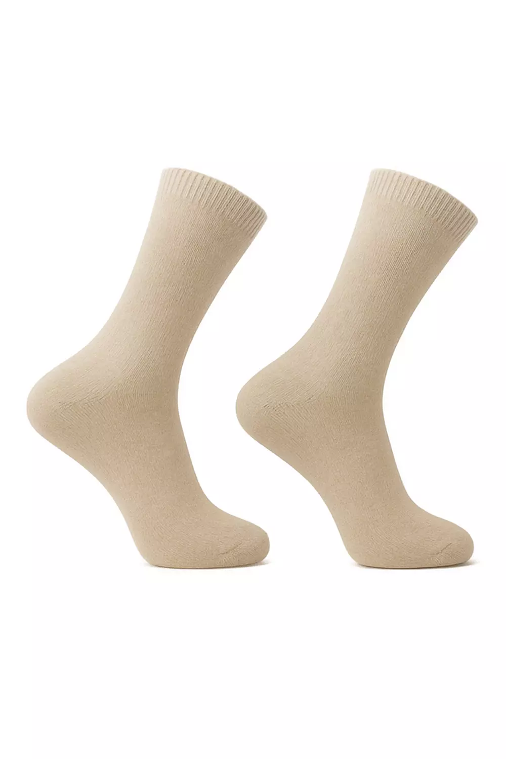 Shorto Men's Classic Plain Cotton Sock Set Consisting Of 3 Long Socks - 2424 - Beige image