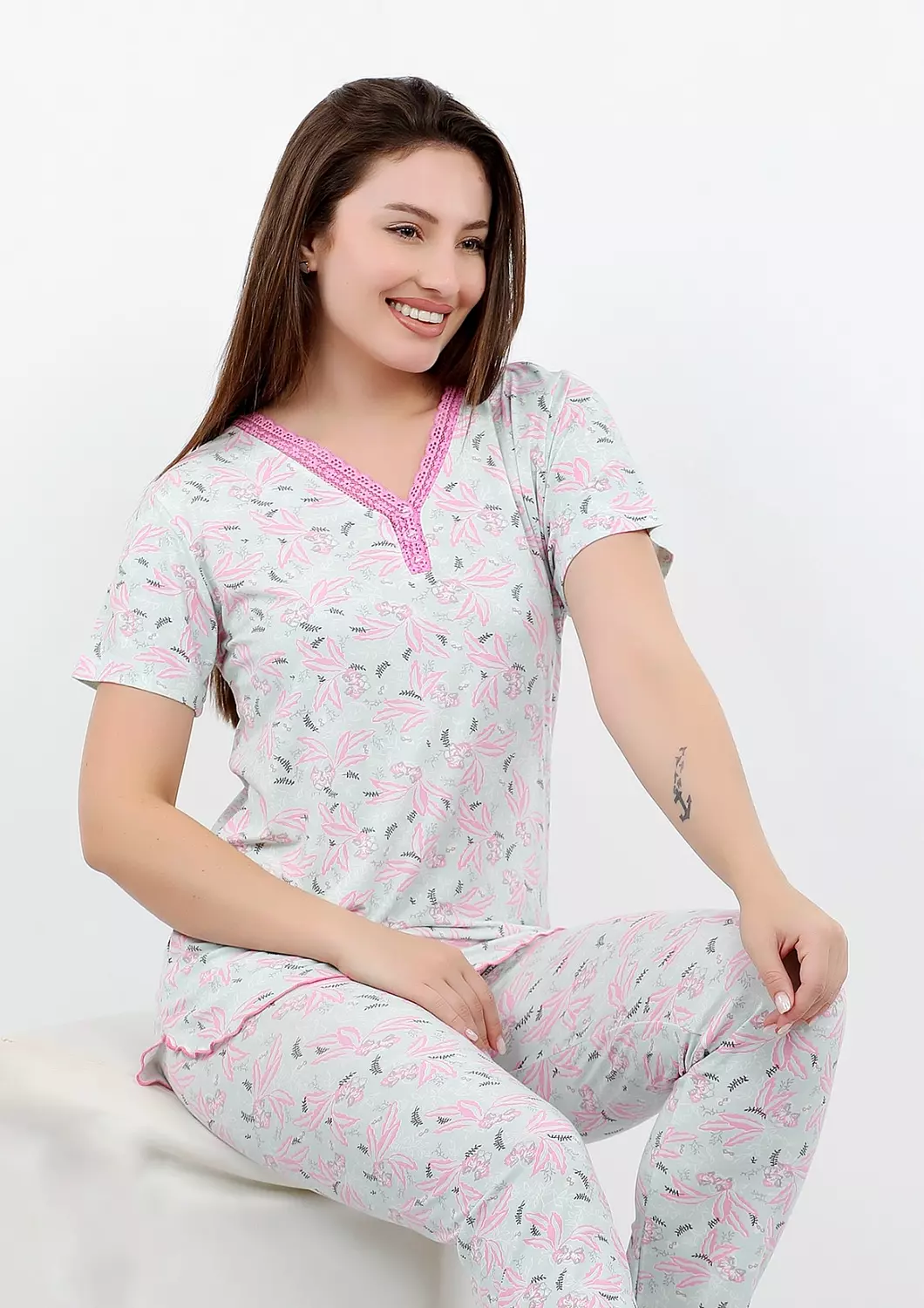 V145 Palms full-length pants pajama set 4