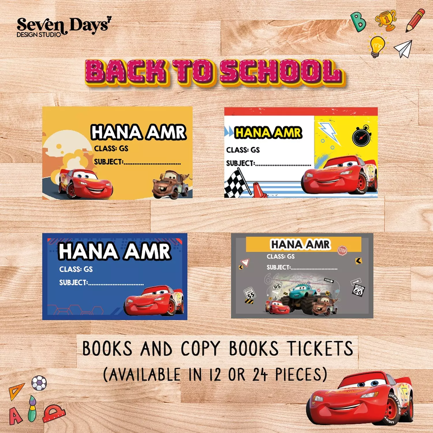 Cars 2 School Labels 1