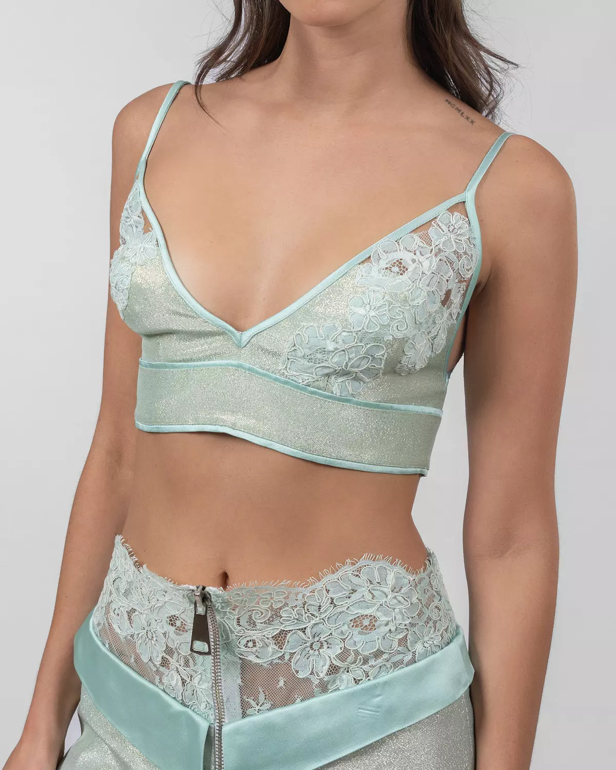Shimmery Mint Green Crop Top 3