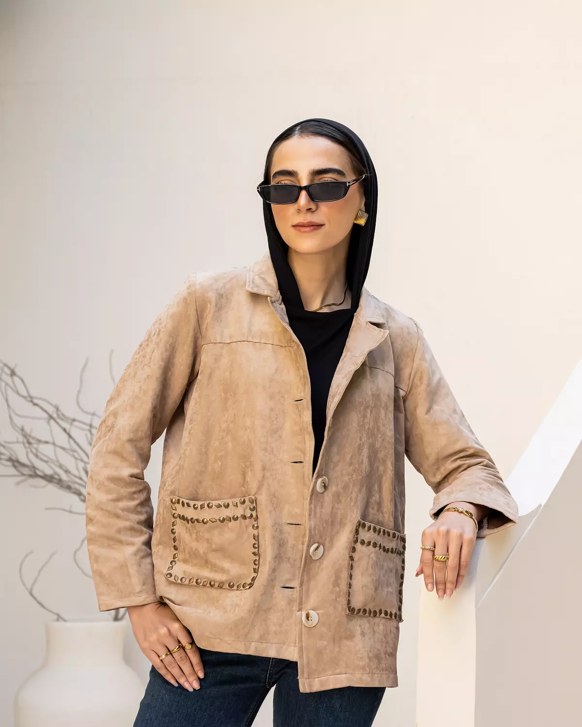 Studded Jacket in Beige 2