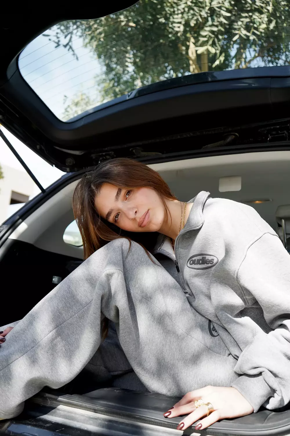 Quarter Zip Oudies Puff Print (Heather Grey) hover image