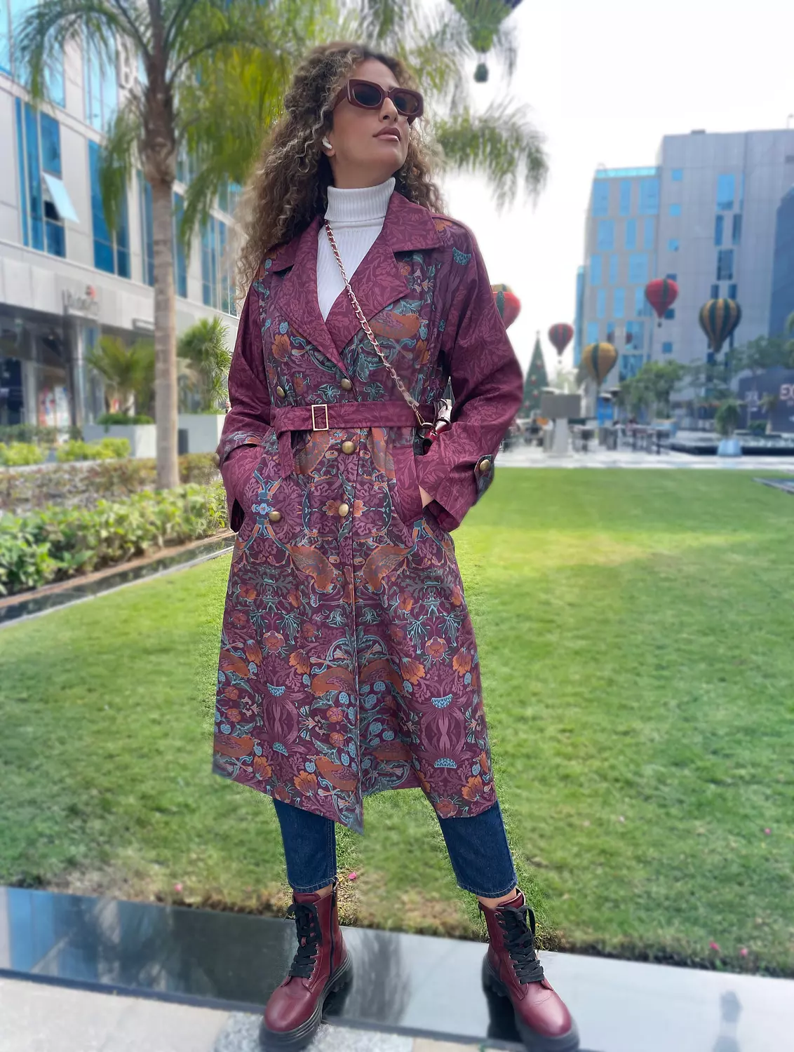 Burgundy Bird Trench Coat 2