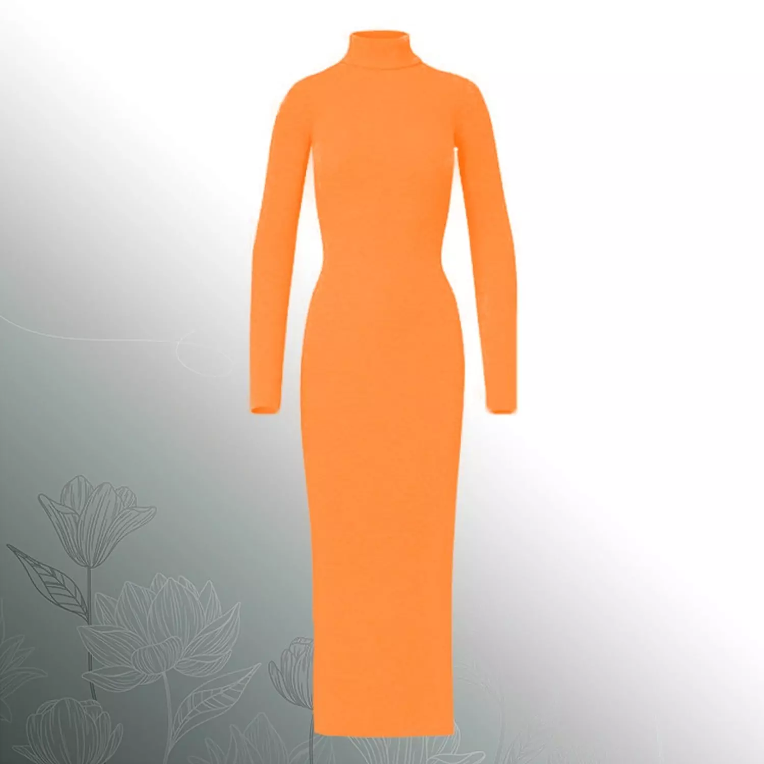Knitted High-cool Plain Basic Dress - Orange hover image