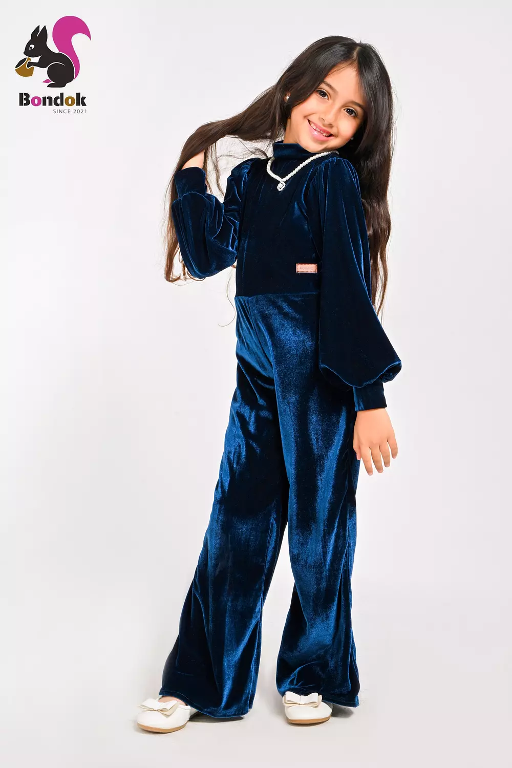 Girls Velvet Jumpsuit, Long Sleeve Wide Leg 20