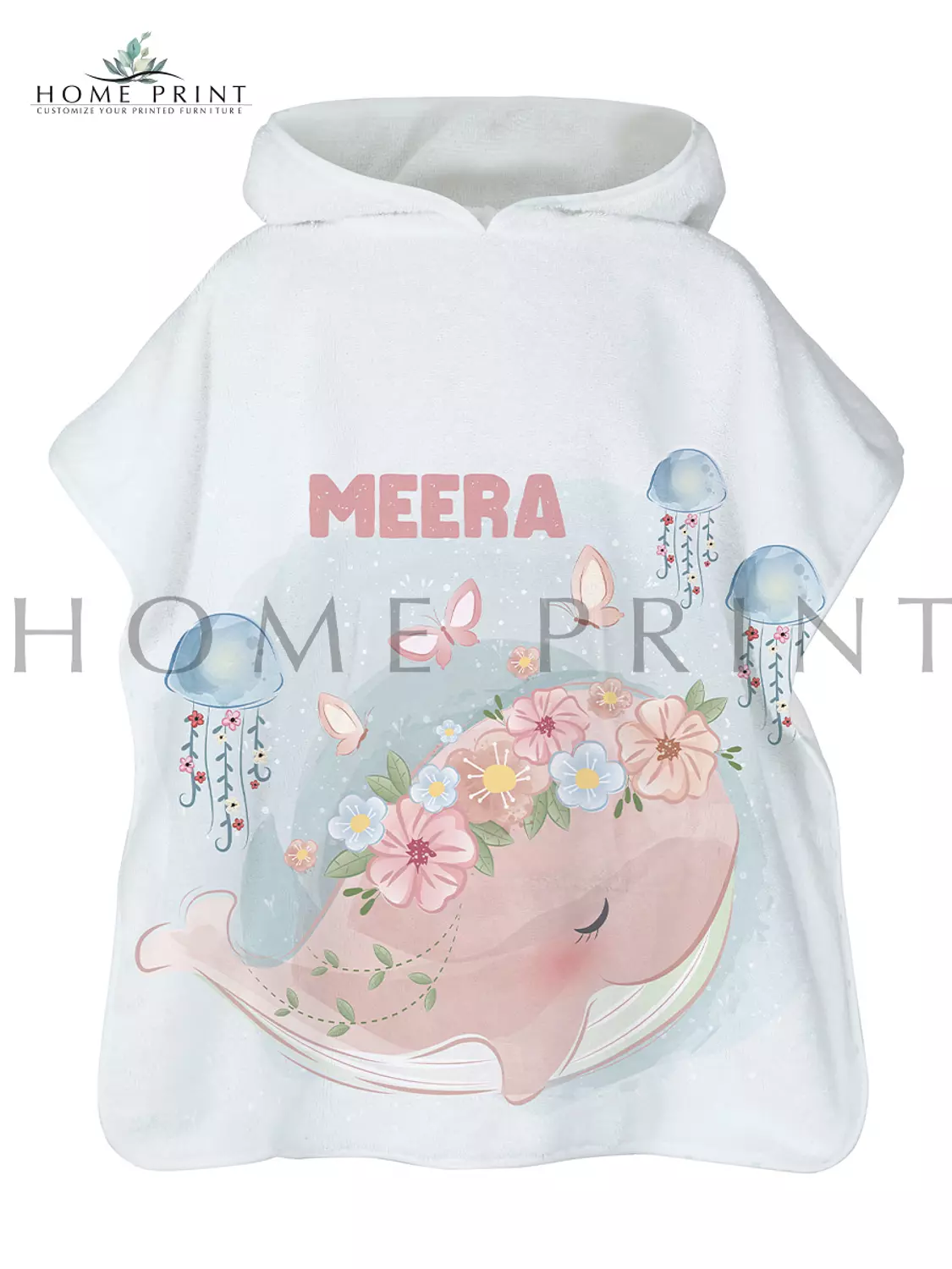 Microfiber Poncho - Whale with Flower Crown  image
