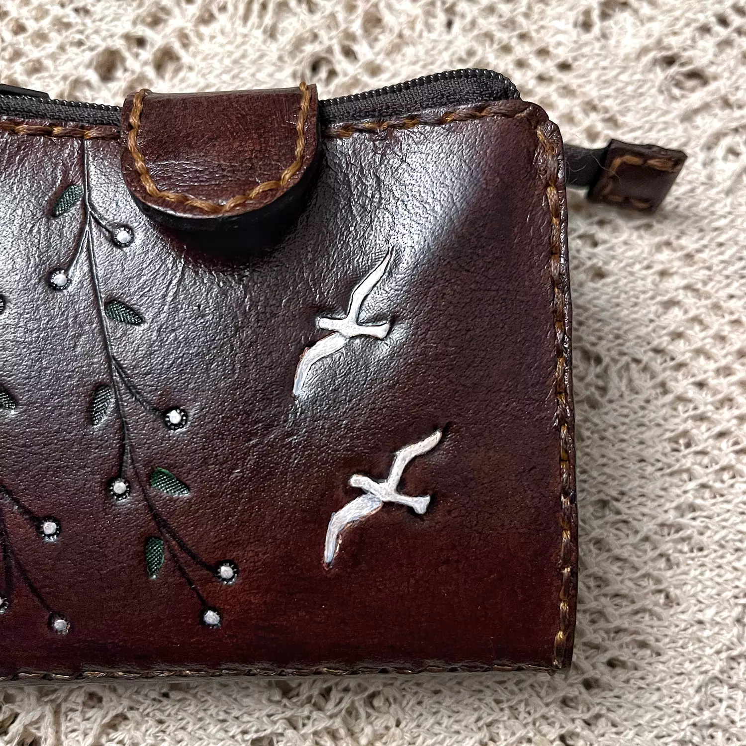 Birds & branches tooled leather wallet -flap closure 4