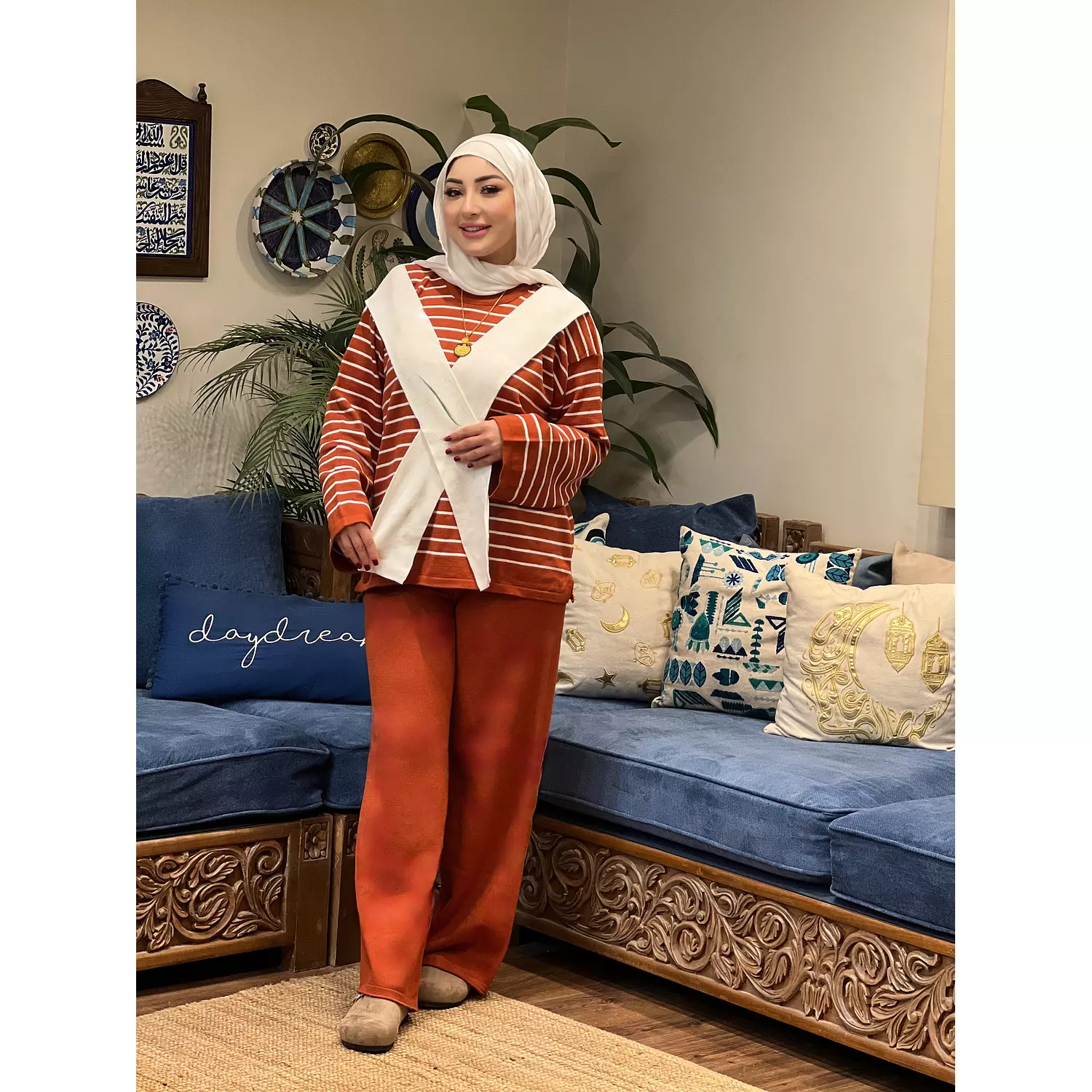 Knitted Set - Brick Red and Off White  hover image