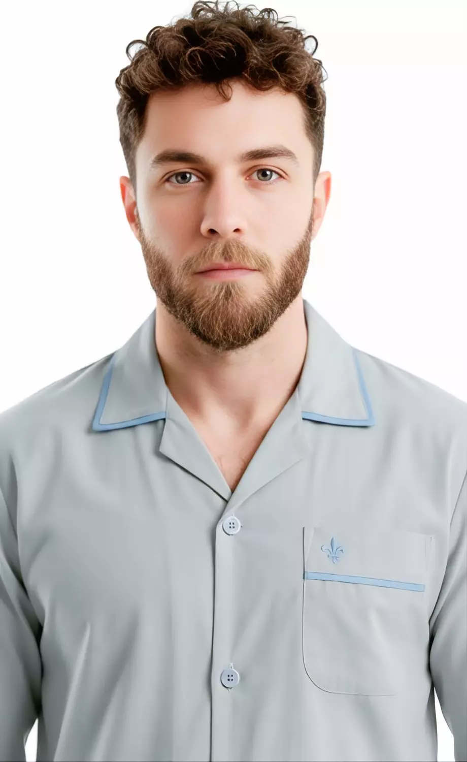 Men's Classic Long Sleeve Pajamas Set - 2454 - Gray hover image