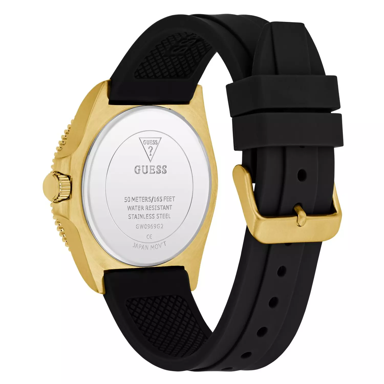 GUESS CLIFF Mens Black Gold Tone Analog Watch Black Silicone Smooth Strap 2