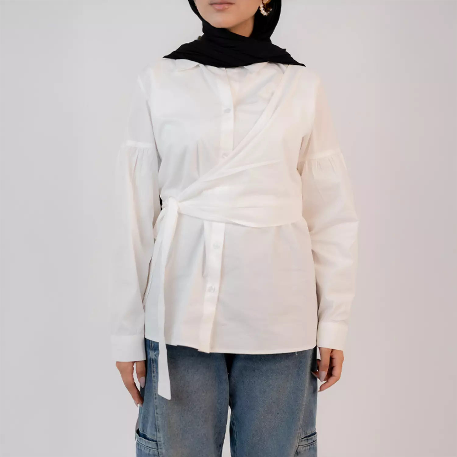 Wrapped shirt popline - White  hover image