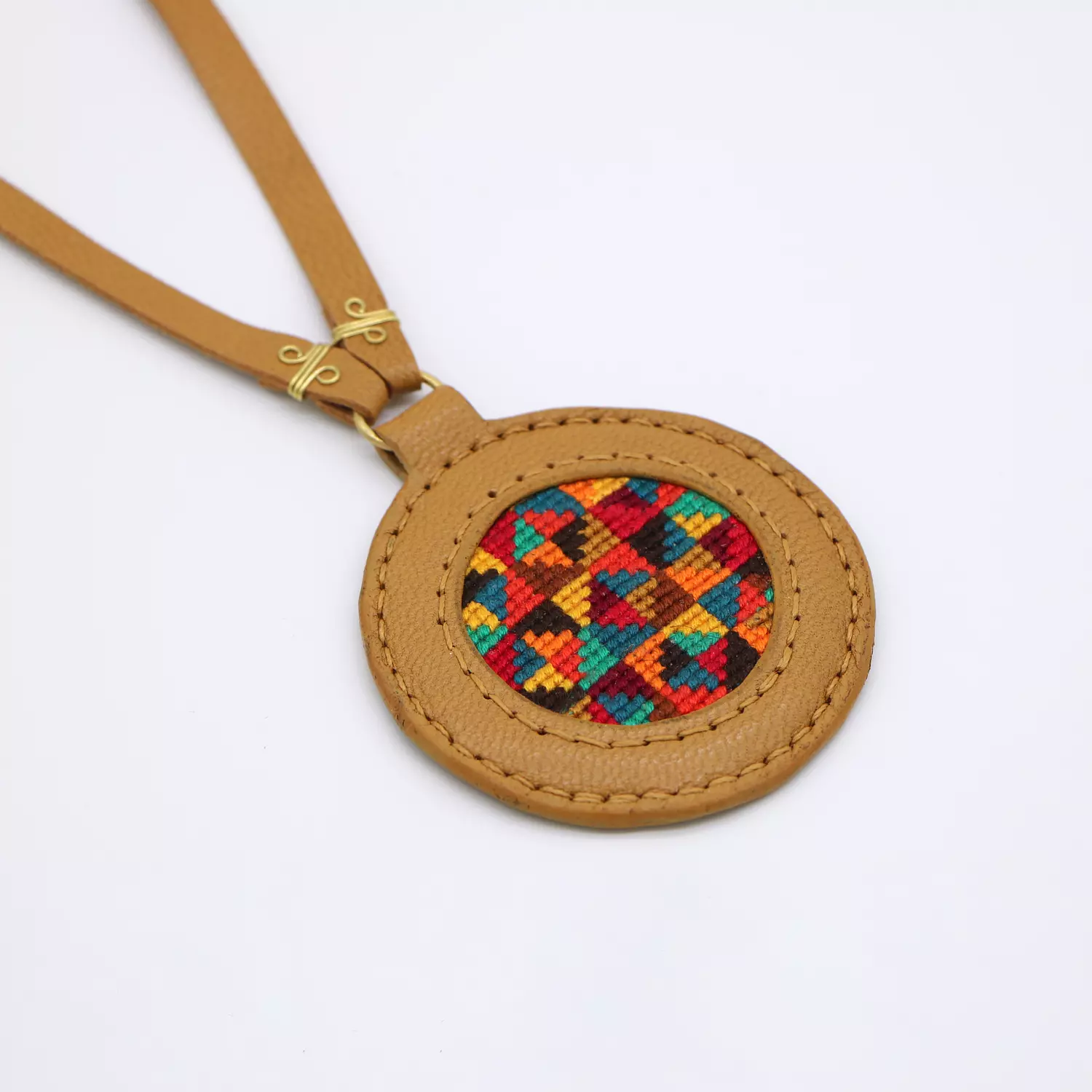 Genuine leather necklace with colorful Cross-stitching image