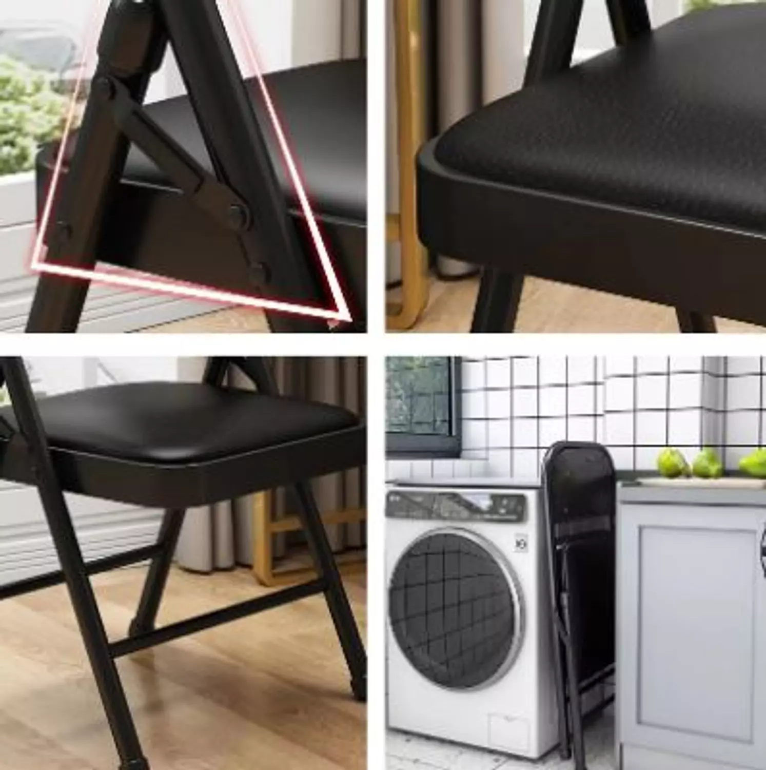 Black Leather Folding Chair hover image