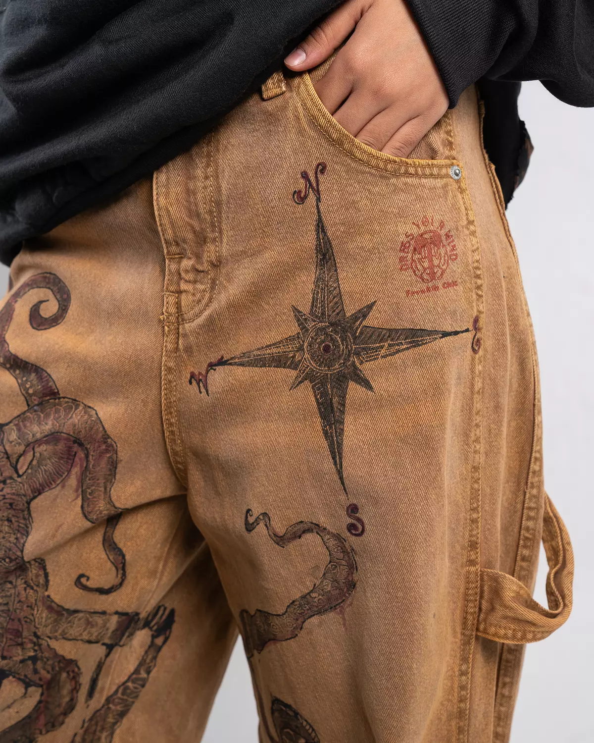 “ Giant octopus “ 1of 1 hand-printed & painted denim pants  6