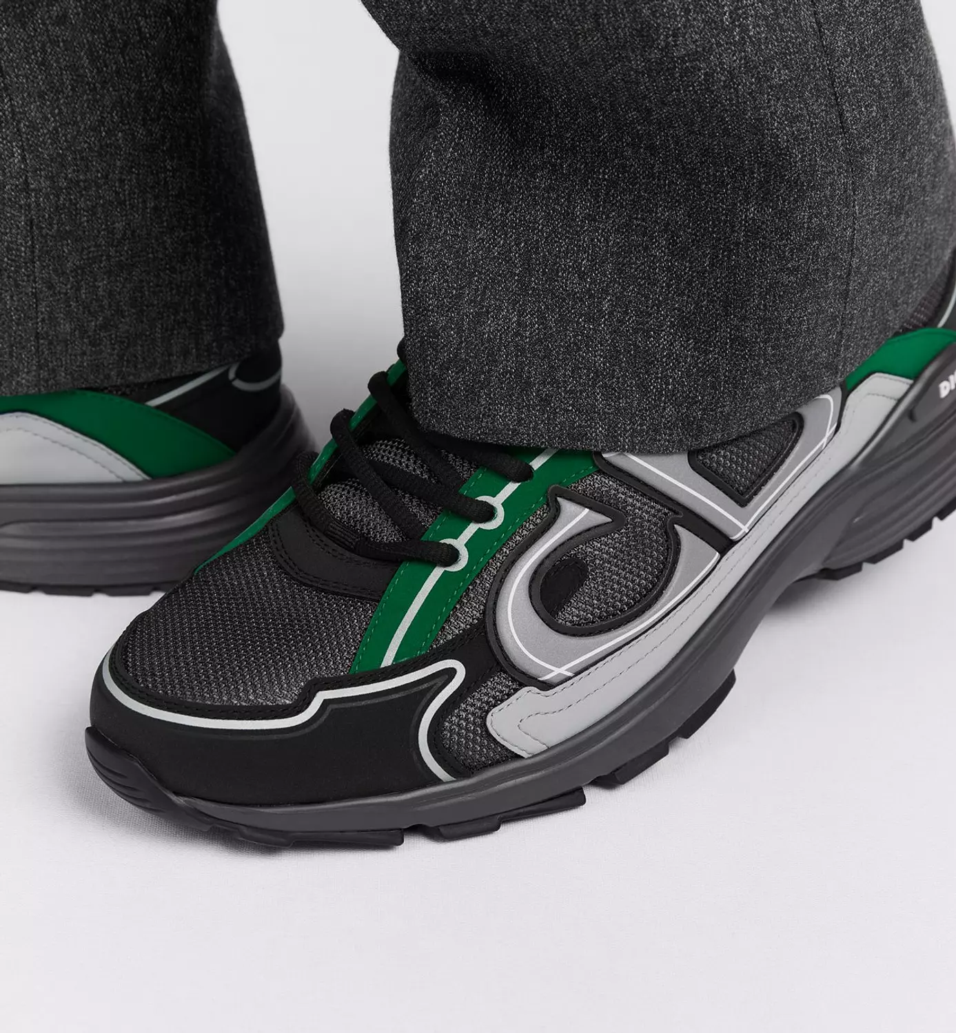 B30 Sneaker Deep Gray Mesh with Green, Black and Gray Technical Fabric 5
