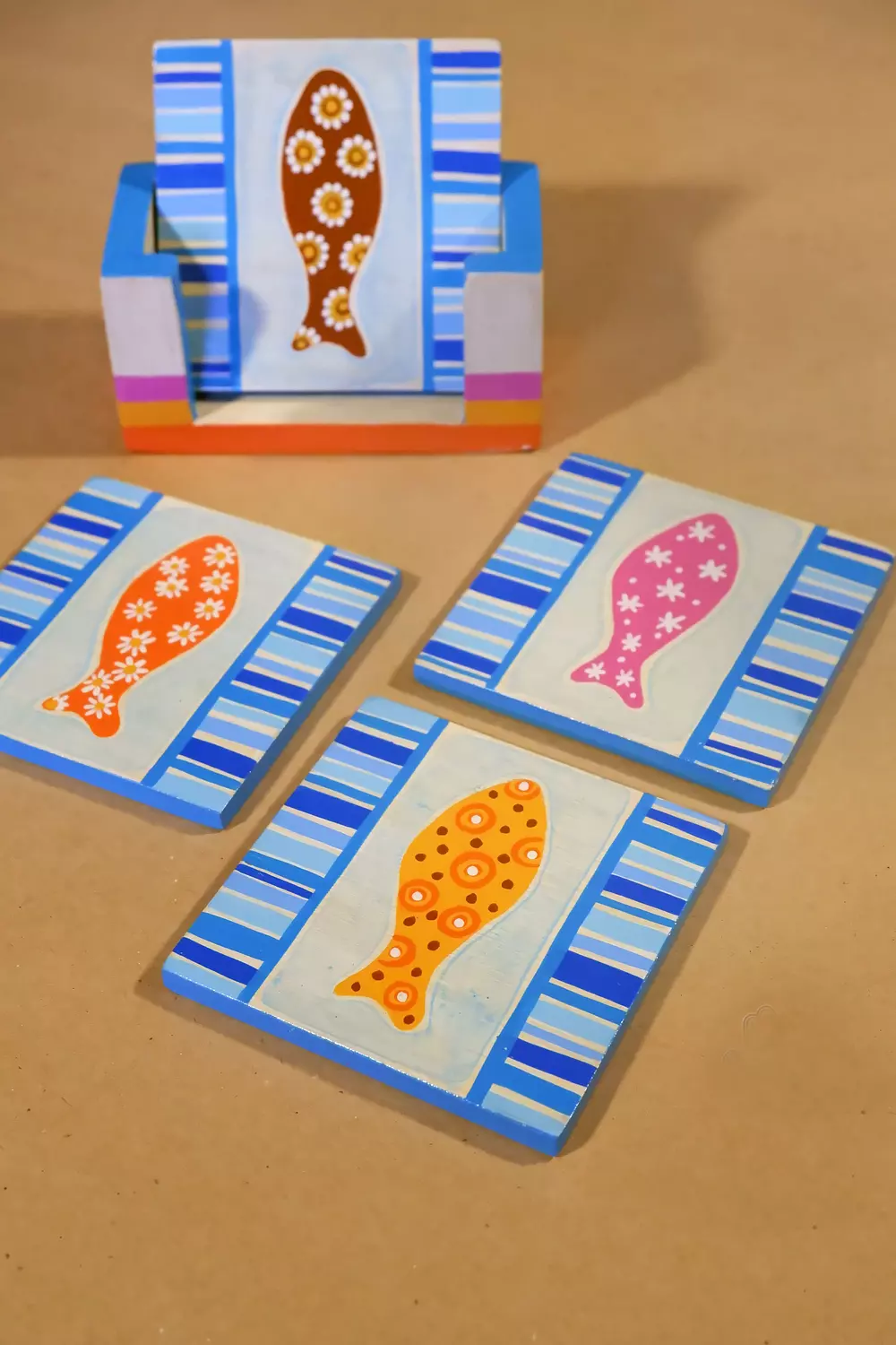 Fish blue Coaster set 1