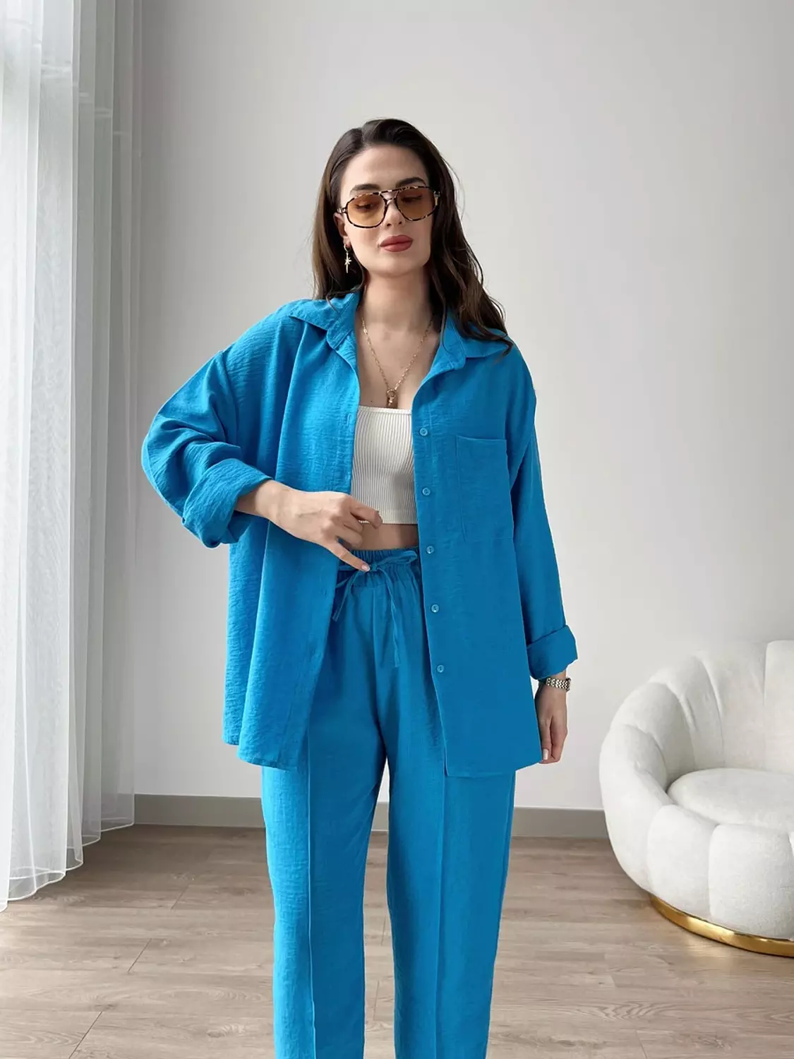 Short Leg Relax Fit Shirt Trouser Set - blue 2