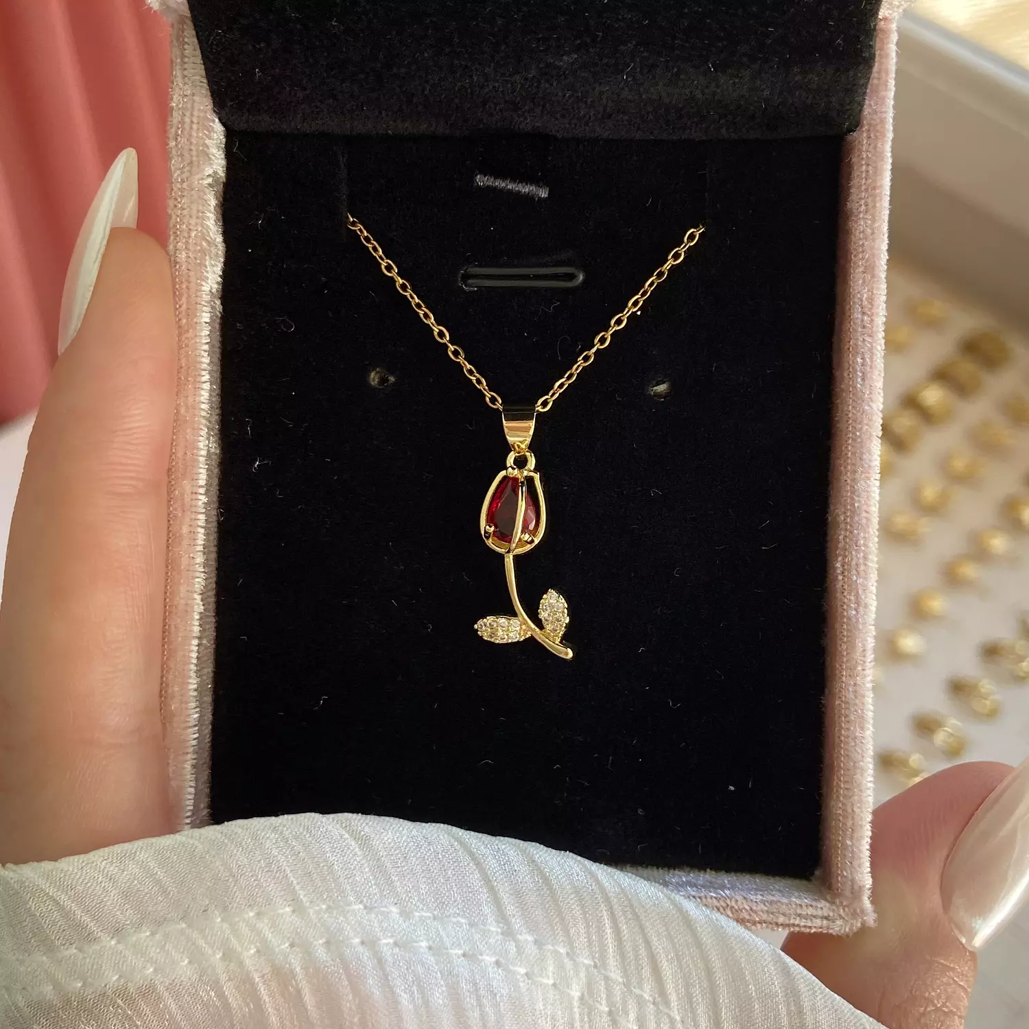 Red tulip stainless steel necklace 🌷 image