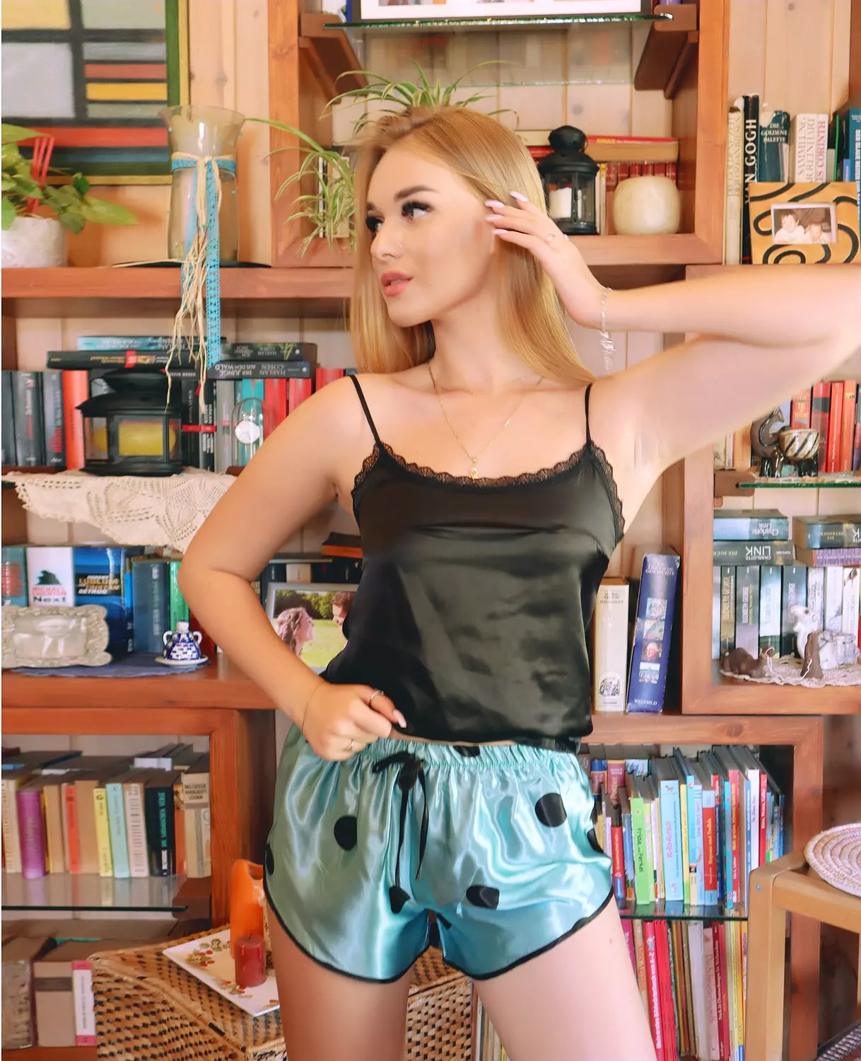 Polka Dot Satin Pajama Set 7