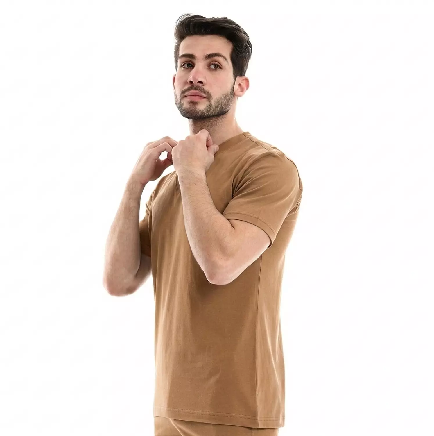 تي شيرت قطن سادة - 4018- بني غامق  2