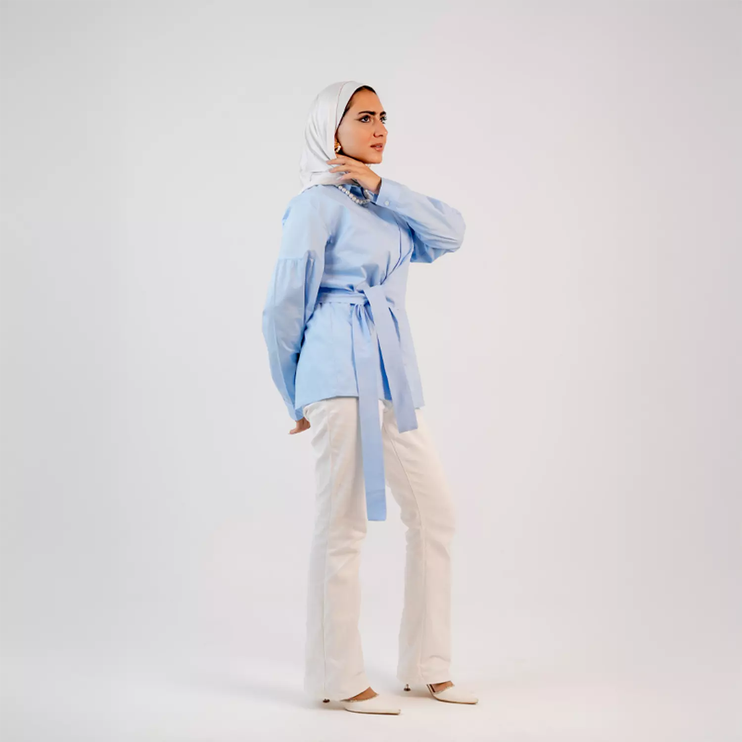 Wrapped shirt popline - baby blue hover image