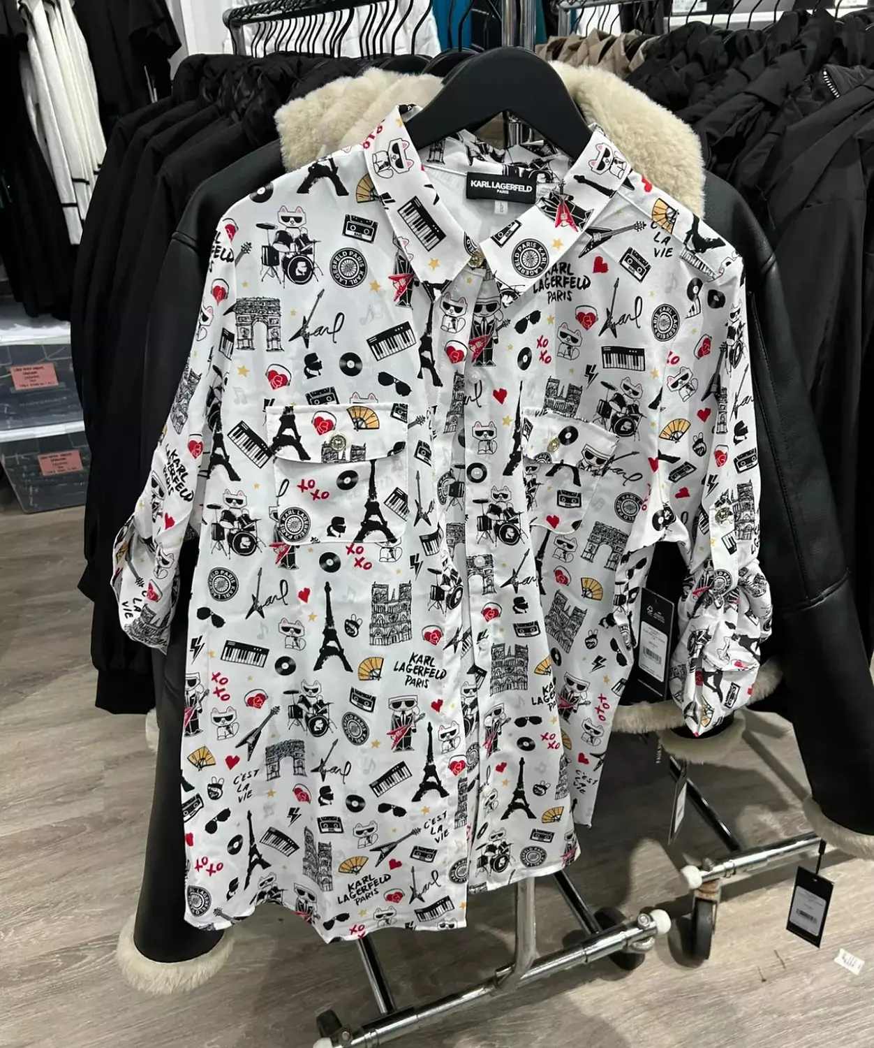 Karl Lagerfeld Paris Women’s Iconic Paris Print Shirt – White Multicolor hover image