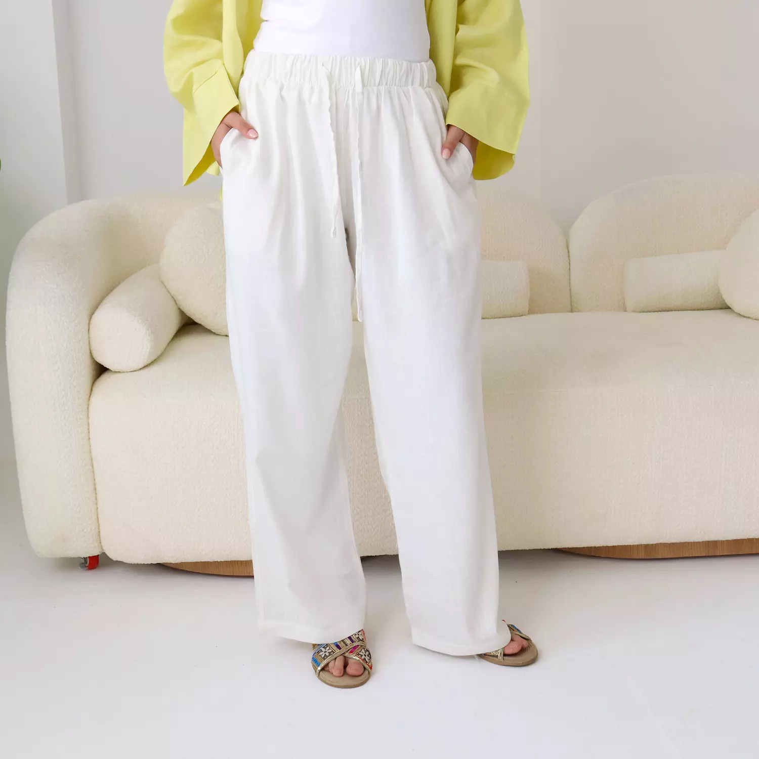 Cotton linen pants in off white  image