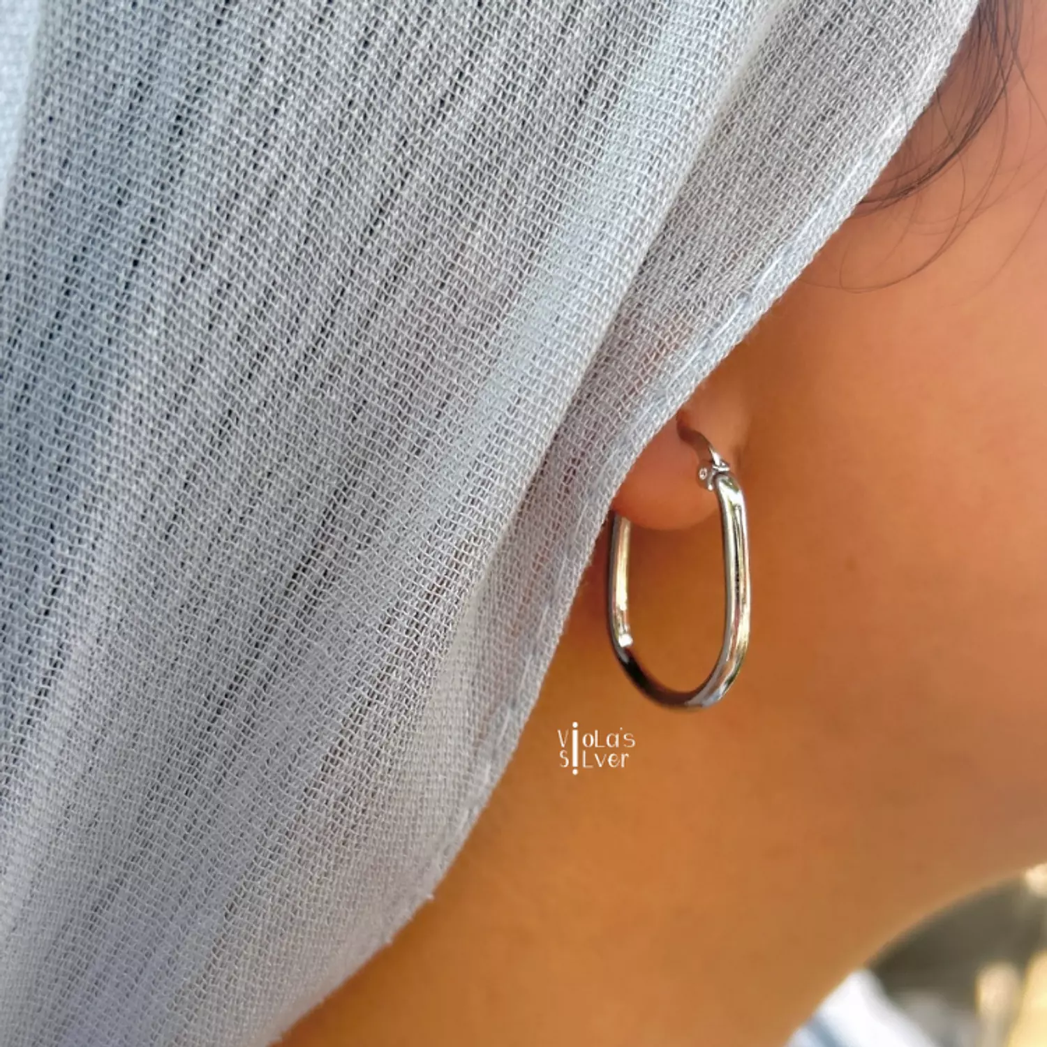 Silver ellipse earring  image