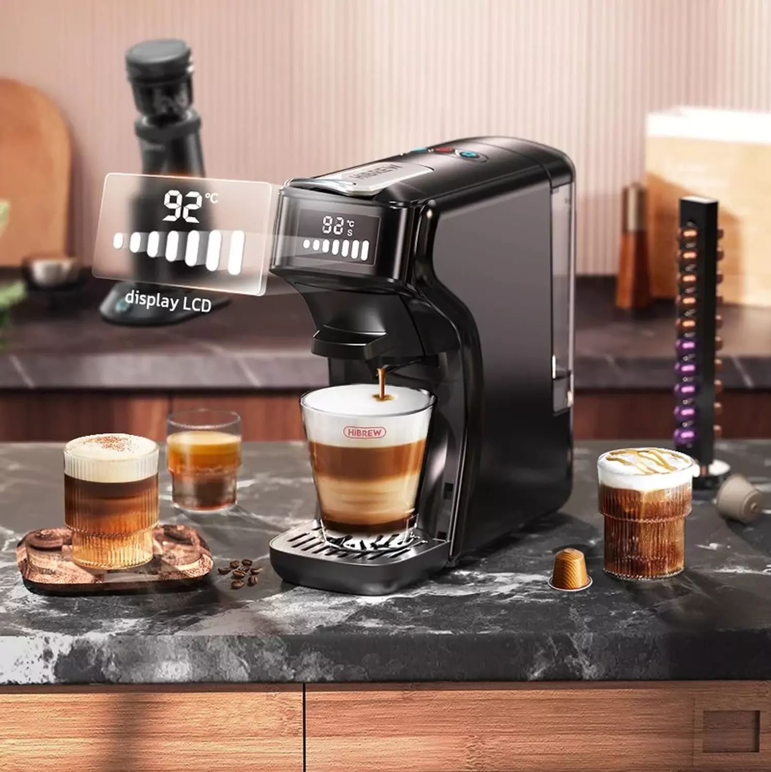HiBREW 6in1 Capsule Coffee Machine Hot/Cold Multiple Espresso Cafetera Cappuccino Coffee Maker Dolce Gusto Nespresso Powder H1B  2