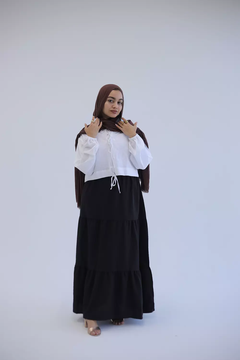 Black linen layers skirt hover image