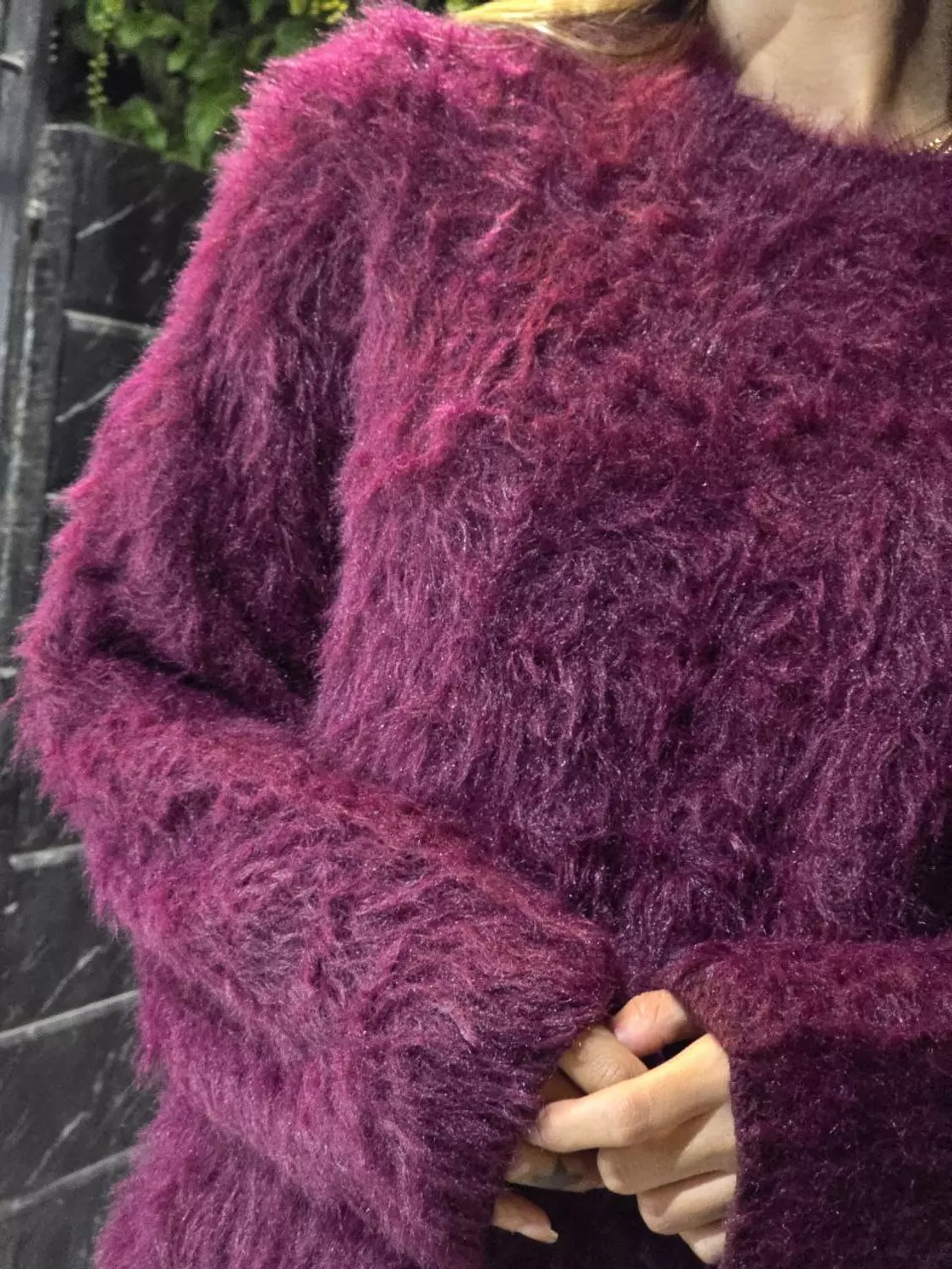 Burgundy Fuzzy Fur Pullover  3