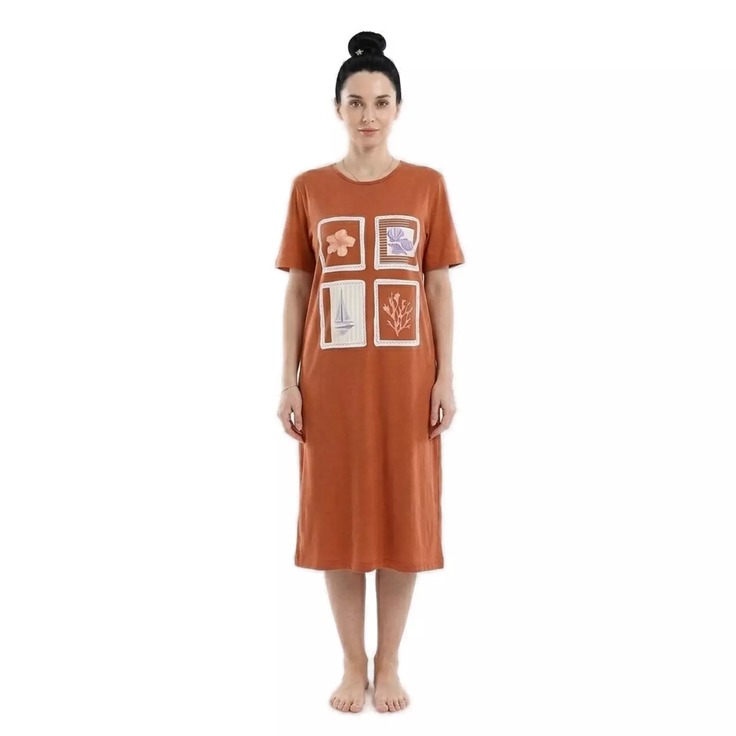 Women Nightgown Printed - 2491- Dark Orange image