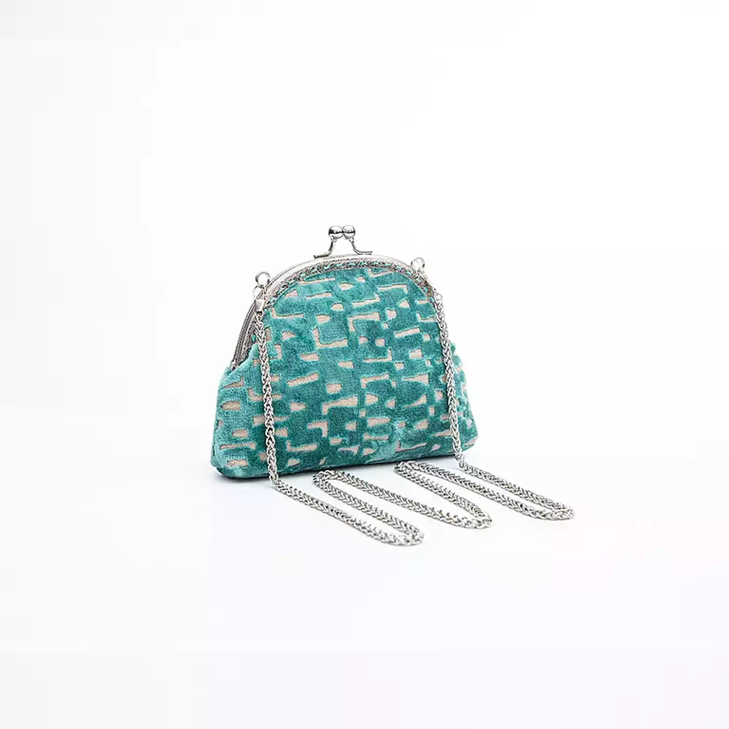Chic Green Animal Print Kiss-Lock Purse with Silver Chain image