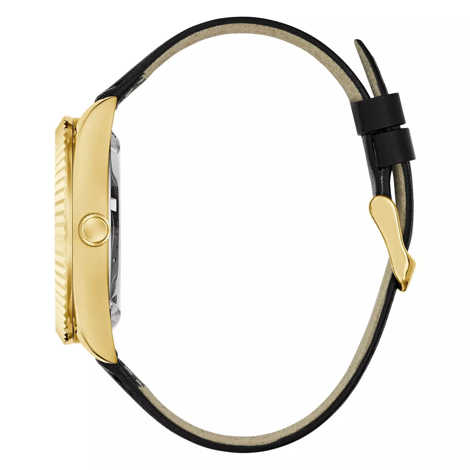 GUESS CONNOISSEUR Mens Black Gold Tone Automatic Watch Black Genuine Leather Brushed/Polished Strap 2