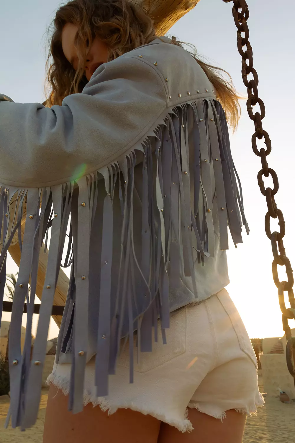 Fringe Suede Jacket - Baby Blue 2