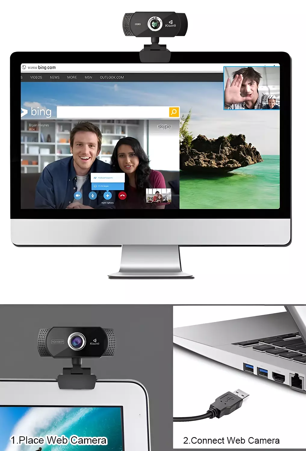 Kisonli PC-2 1080P HD Webcam - Built-in Mic - 90-Degree Angle 5
