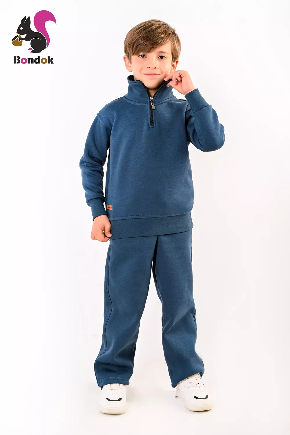 BONDOK Kids Tracksuit Set – Boys ¼-Zip Stand-Collar Sweater & Jogger Pants, Comfy Fit – Ages 4–14 14