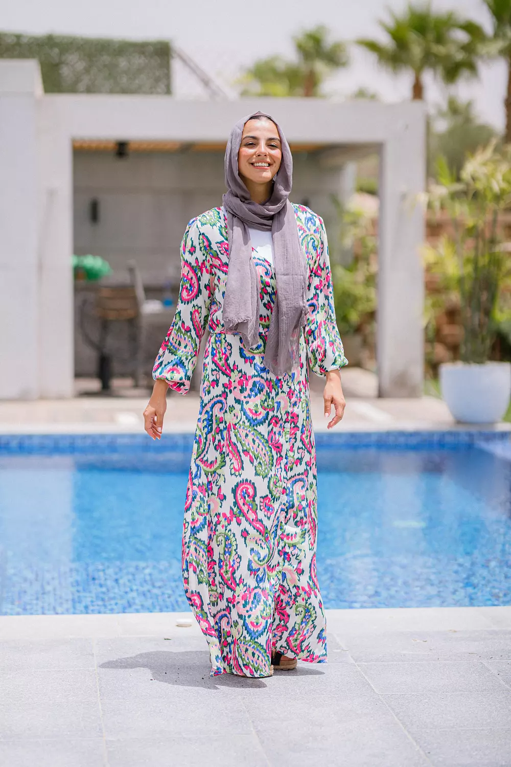 Pink printed chiffon dress image
