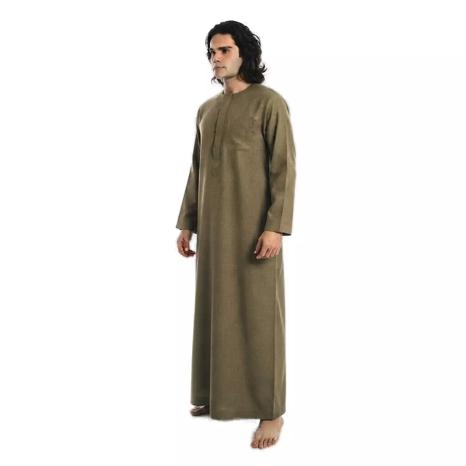 Men Galabeya Long Sleeves - Linen - 2326 - Dark Camel 3