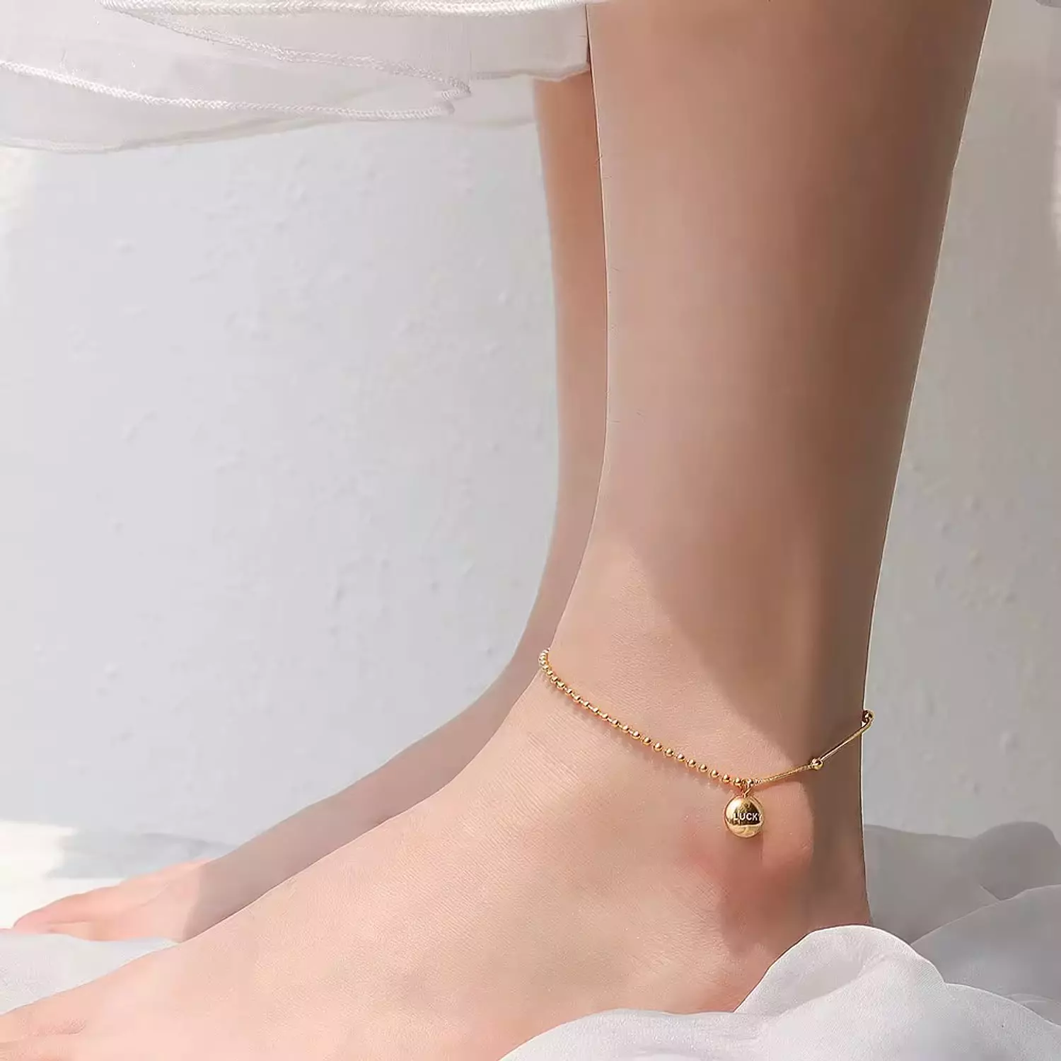Half beaded gold anklet 4