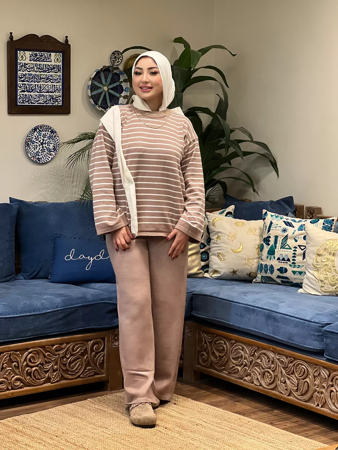 Knitted Set - Café and Off White  image