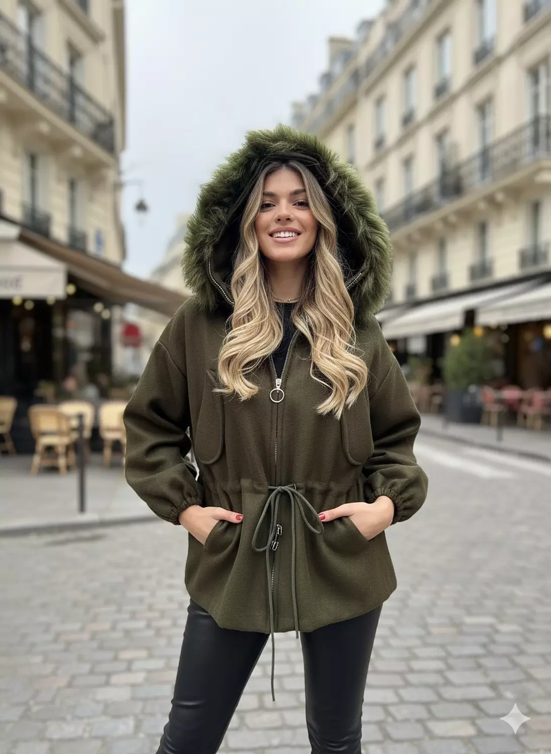 Luxe Olive Fur-Trim Parka  image
