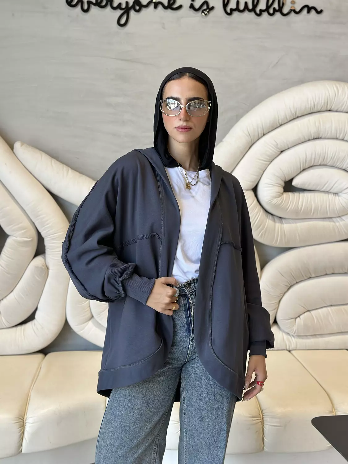 HOODED CARDIGAN IN CHARCOAL GREY 0