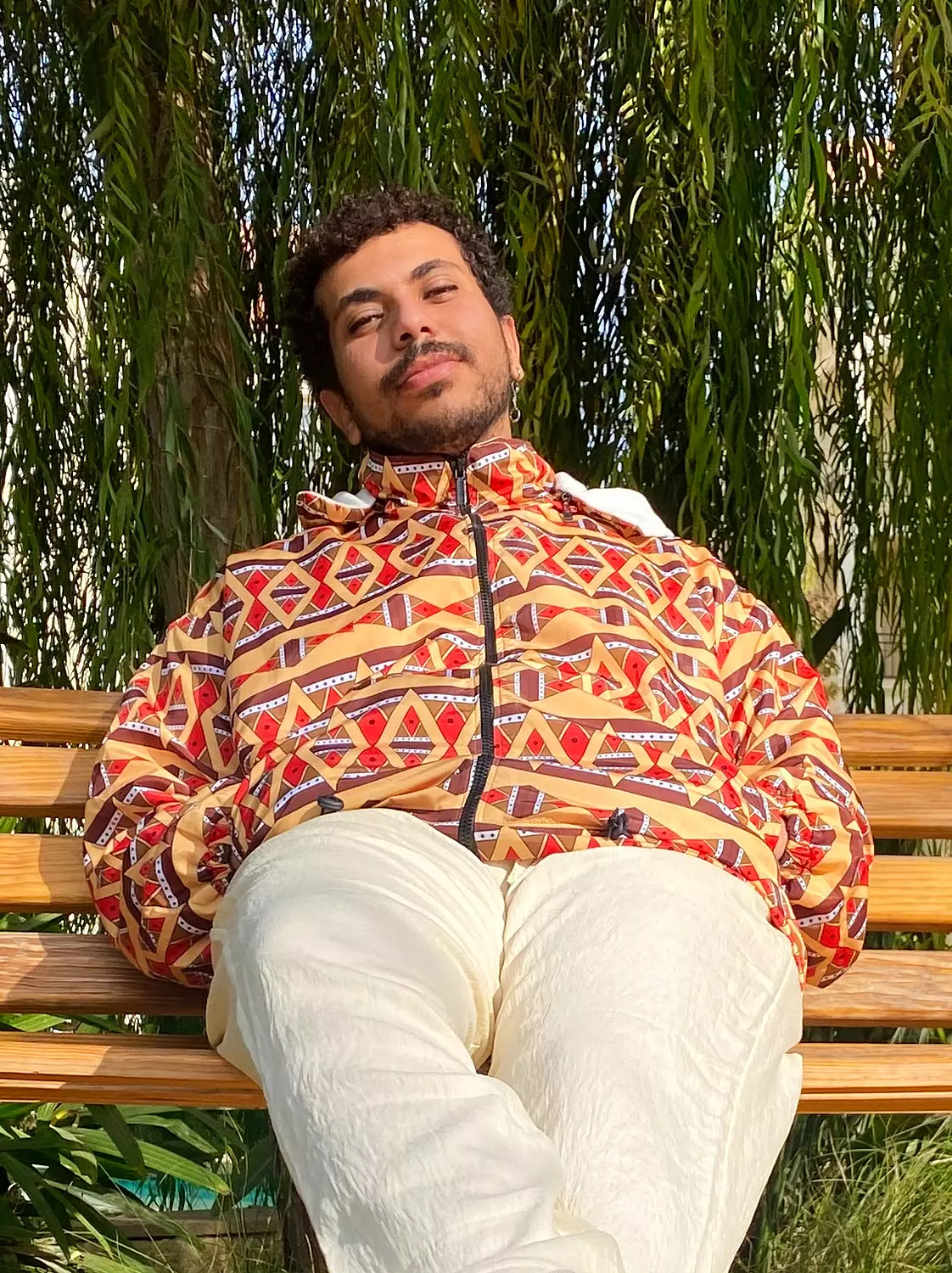 Ethnic Ochre and Orange Unisex Hooded Bomber Jacket 2
