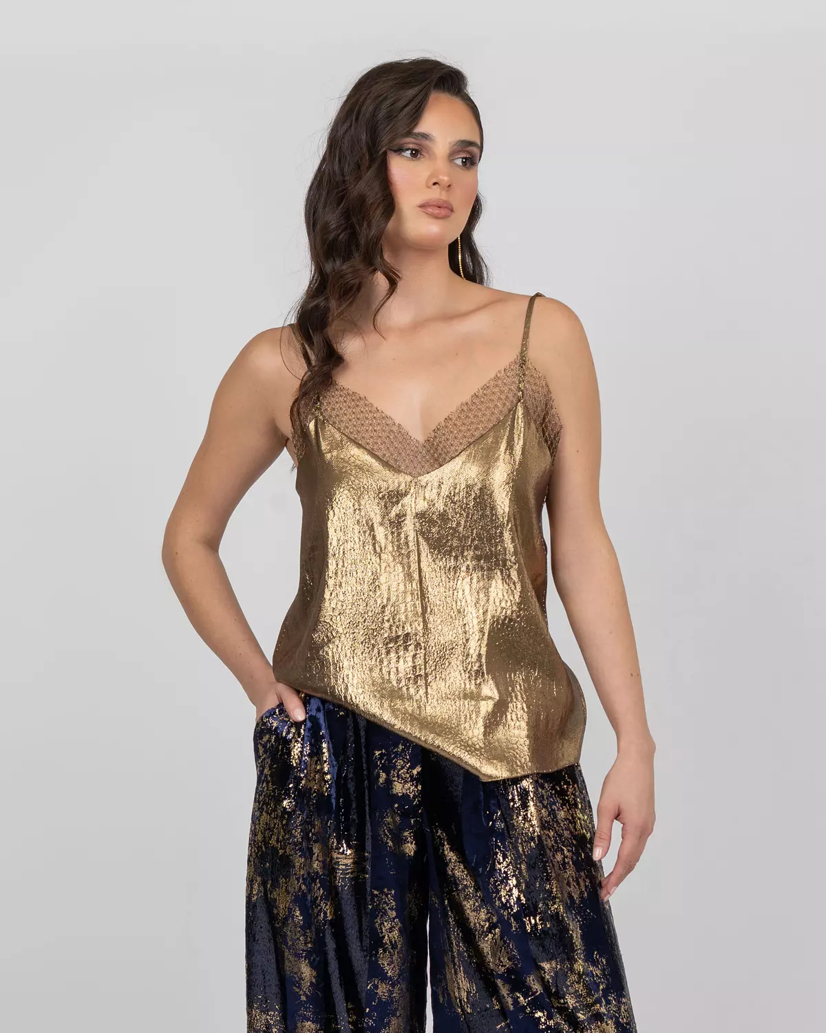Silk Camisole Top - Gold image