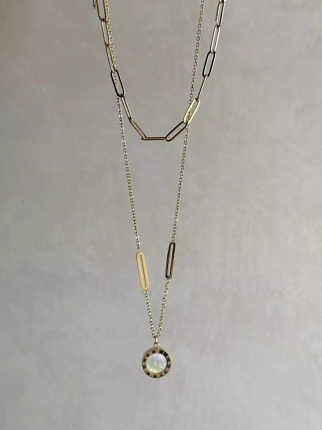 Paper clip circle separate Necklaces set ( Double Face black x white ) 3
