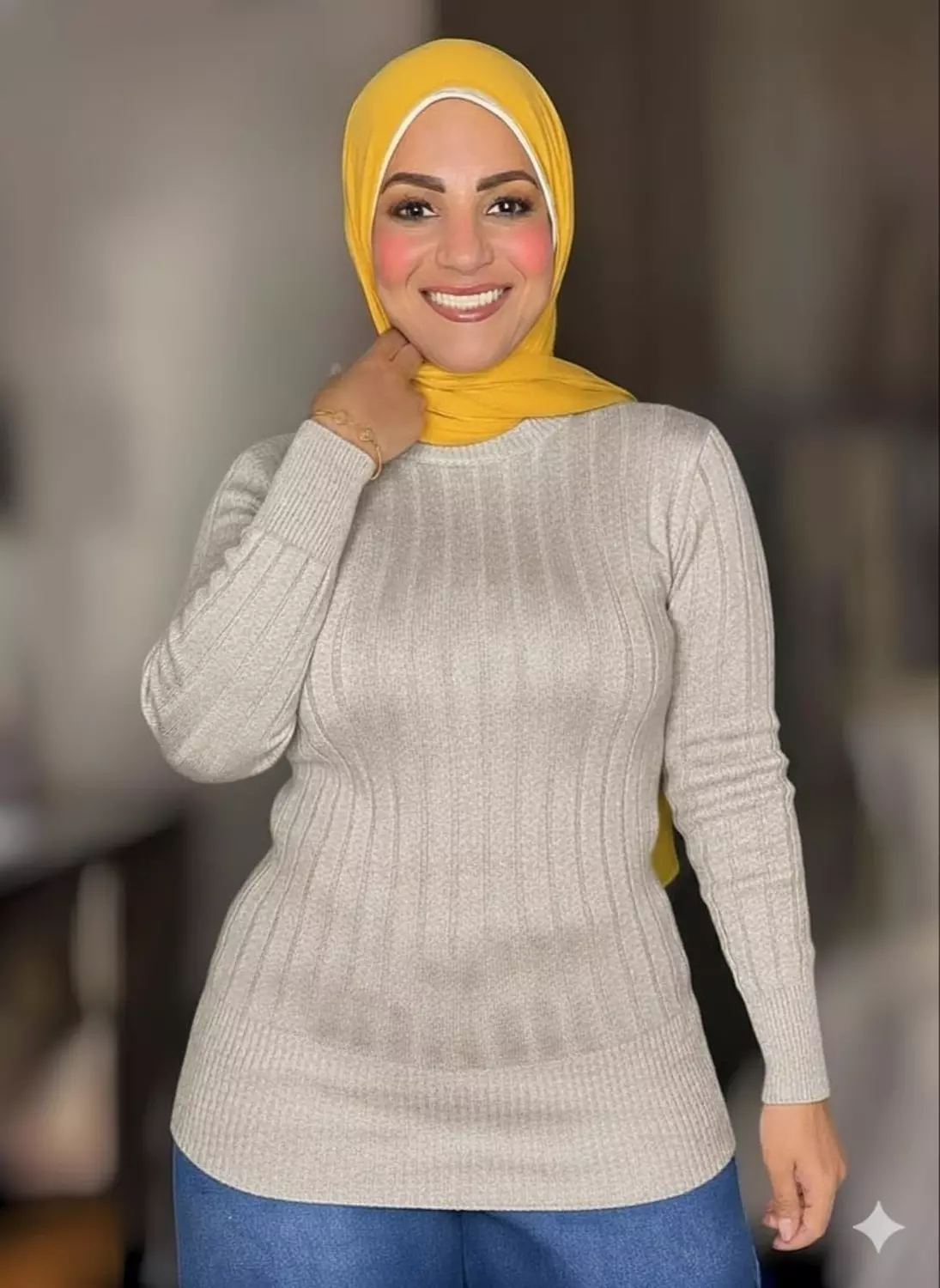 Knitted Striped High-cool Pullover - Free Size - Dark Biege  image