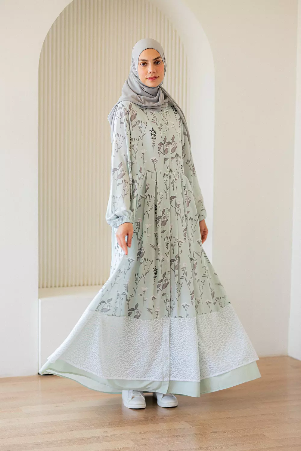 Mint crepe Dress with Tulle Trim  image