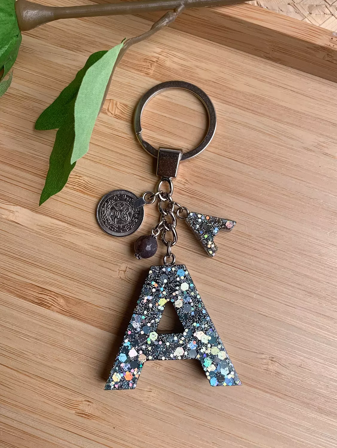Resin Letters Keychain ( Glitter Space Grey ) "By Order" 1