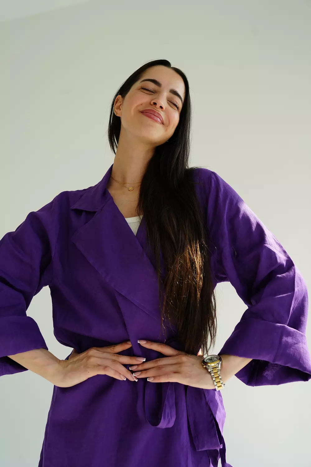 Purple linen side-tie dress  2